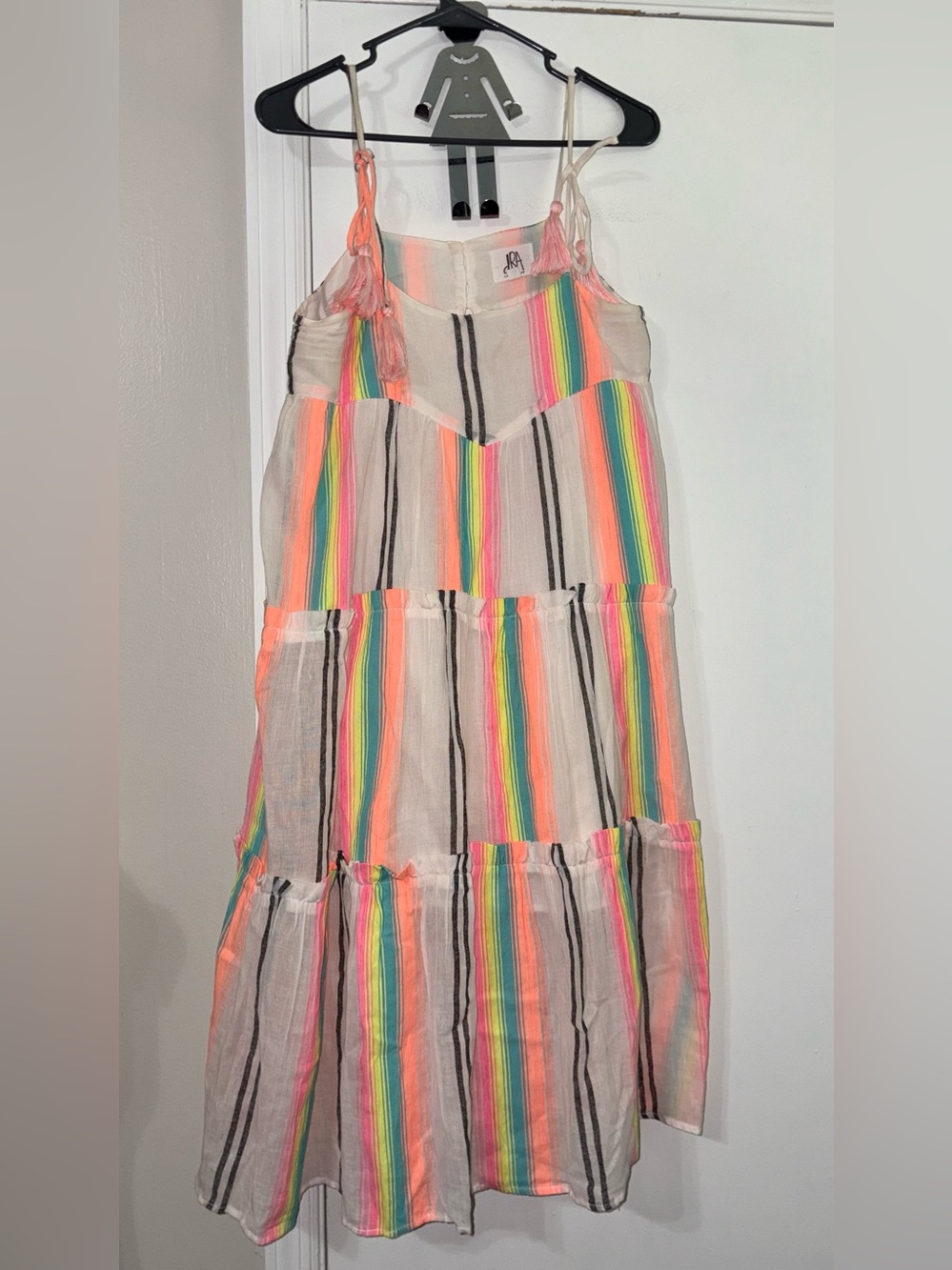 Dra Los Angeles Rainbow Stripe Tiered Dress - White Small
